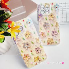 Case Ốp điện thoại iPhone Hoa Hologram nền vàng viền nhám bảo vệ cụm camera đính đá iPhone 11/12/13/14/15/Pro/Promax