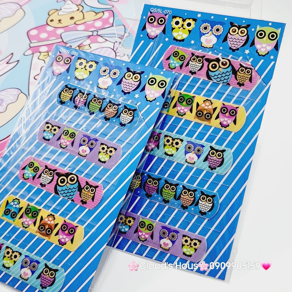 Băng keo cá nhân, dán vết thương Hello Kitty, Cú Mèo, Bọt Biển, One Piece,...