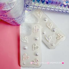 Case Ốp điện thoại iPhone Bling Bling icon Trái Tim ngọc trai nổi iPhone 11/12/13/14/Pro/Promax