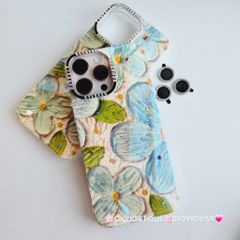 Case Ốp điện thoại iPhone Hoa Xanh To Hologram Nền Vàng iPhone 12/13/14/15/16Pro/Promax