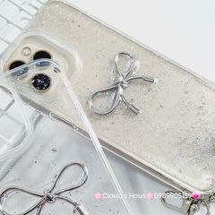 Case Ốp điện thoại iPhone Nơ Bạc Trong Bling Bling iPhone 12/13/14/15/Plus/Pro/Promax