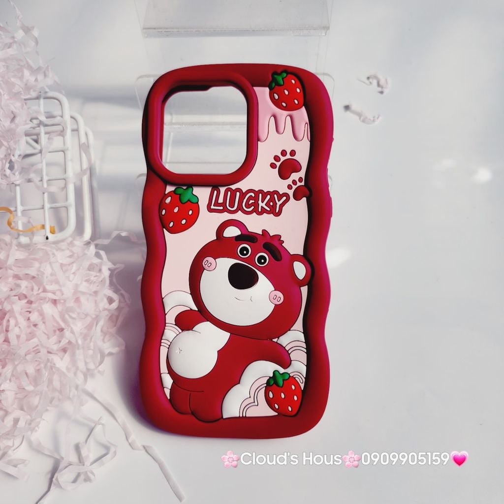 Case Ốp điện thoại iPhone Gấu dâu Lotso khoe bụng Lucky Su dẻo Chống Shock iPhone 11/12/13/14/Pro/Promax