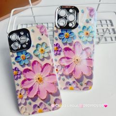 Case Ốp điện thoại iPhone Hoa To Hologram Nền Tím Viền Camera đính đá Classic iPhone 11/12/13/14/15/Pro/Plus/Promax