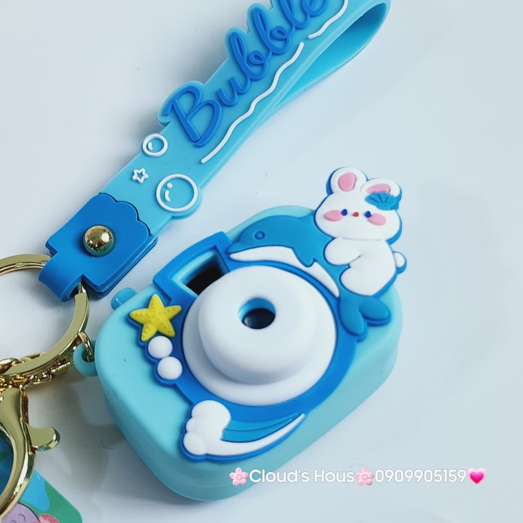 Móc Khóa Máy Ảnh Thỏ Trắng Bubble Có đèn