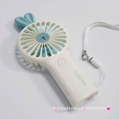 Mini Fan - Quạt Cầm Tay Trắng Tai Thỏ Xanh