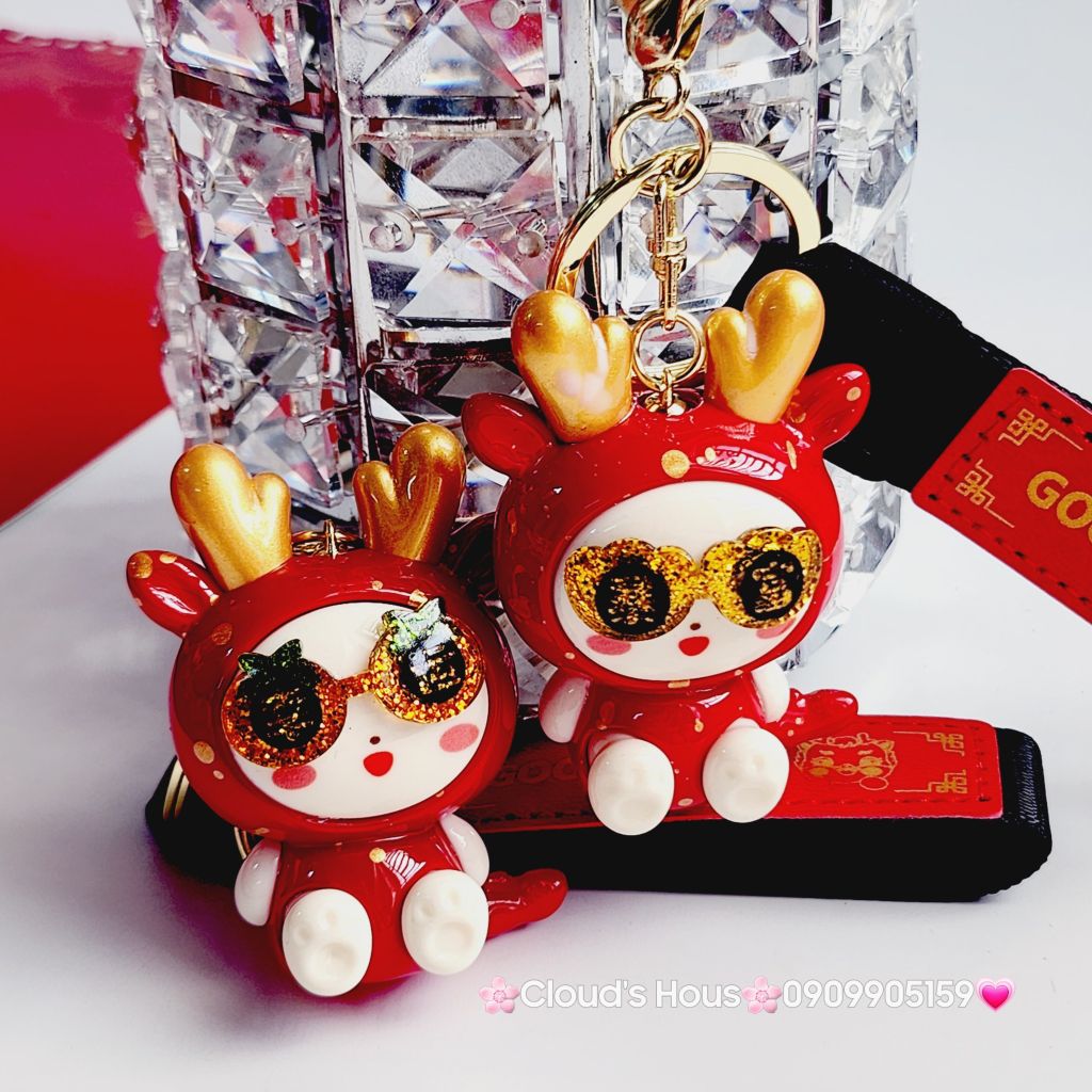 Móc Khóa Đeo Kính Cosplay Lân Rồng Đỏ Tết Good Lucky - TẾT