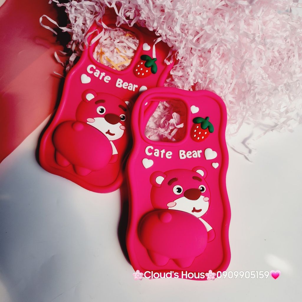 Case Ốp điện thoại iPhone Gấu dâu Lotso khoe mông Cafe Bear Su dẻo Chống Shock iPhone 11/12/13/14/Pro/Promax