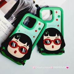 Case Ốp điện thoại iPhone Su dẻo Bé Gái Đeo Kính Cool Xanh lá iPhone 11/12/13/14/15/Pro/Promax