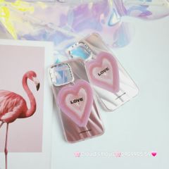 Case Ốp điện thoại iPhone Trái tim Love ánh hồng iPhone 11/12/13/14/15/Pro/Promax