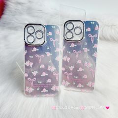 Case Ốp điện thoại iPhone Gương Nơ Hoa Camera đính đá kèm bảo vệ camera hologram iPhone 11/12/13/14/15/Pro/Promax