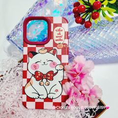 Case Ốp điện thoại iPhone Mèo may mắn nhám da Tiền vô như nước iPhone 11/12/13/14/15/Pro/Promax