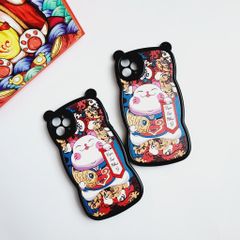 Case Ốp điến thoại iPhone Mèo may mắn Tai gấu Nhám da Viền gợn sóng iPhone 11/12/13/Pro/Promax - TẾT