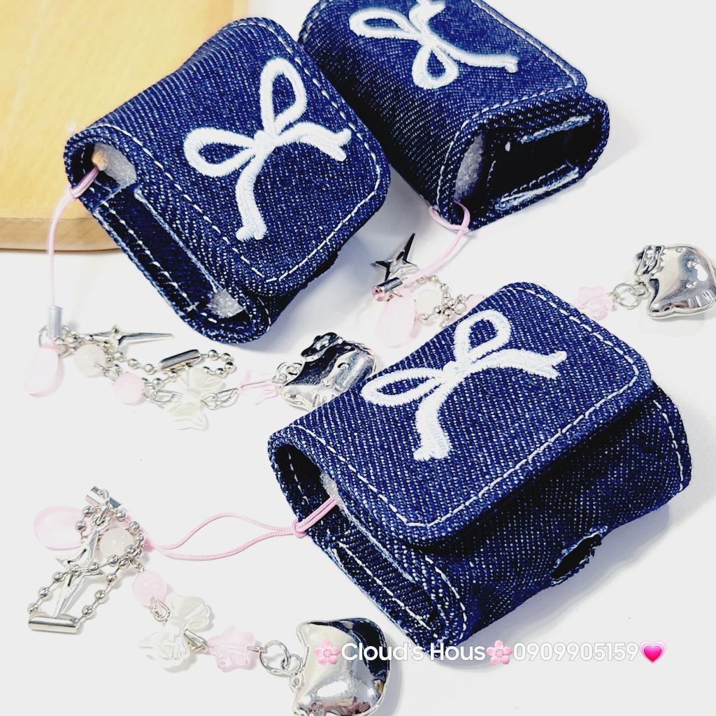Cover Case Vỏ bảo vệ Airpod Túi Vải Jeans Nơ Airpod 1/2/3/Pro/Pro2