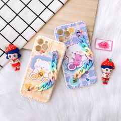 Case Ốp điện thoại Tua rua Gấu xanh - vàng iPhone 7plus/X/XSM/11/11promax/12/12pro/12promax