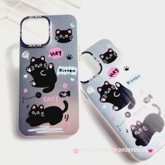 Case Ốp điện thoại iPhone Mèo Đen Kitten Nhám Hologram ánh bạc iPhone 11/12/13/14/15/Pro/Promax