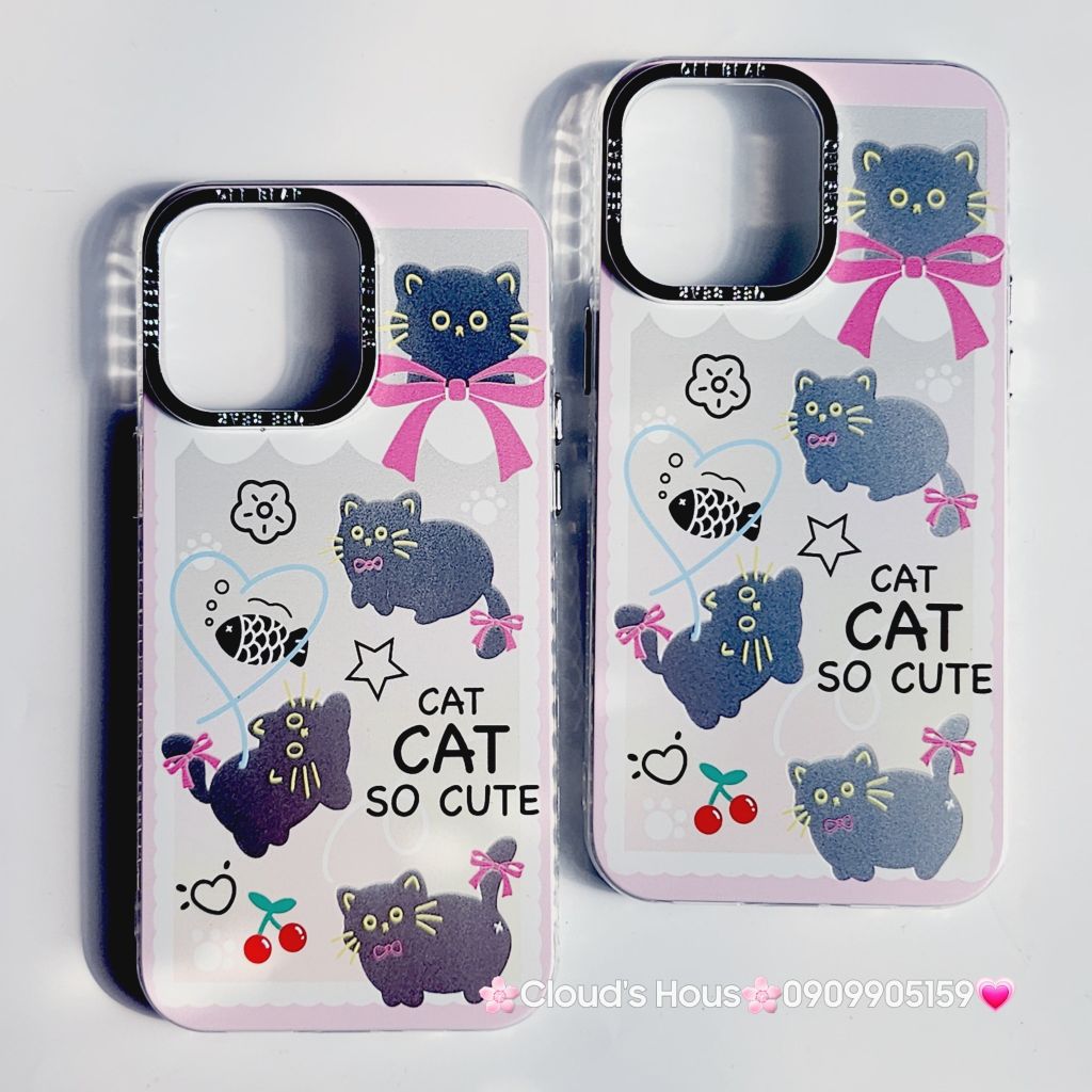 Case Ốp điện thoại iPhone Mèo Đen Hologram Nền Trắng Cat So Cute iPhone 11/12/13/14/15/Pro/Promax