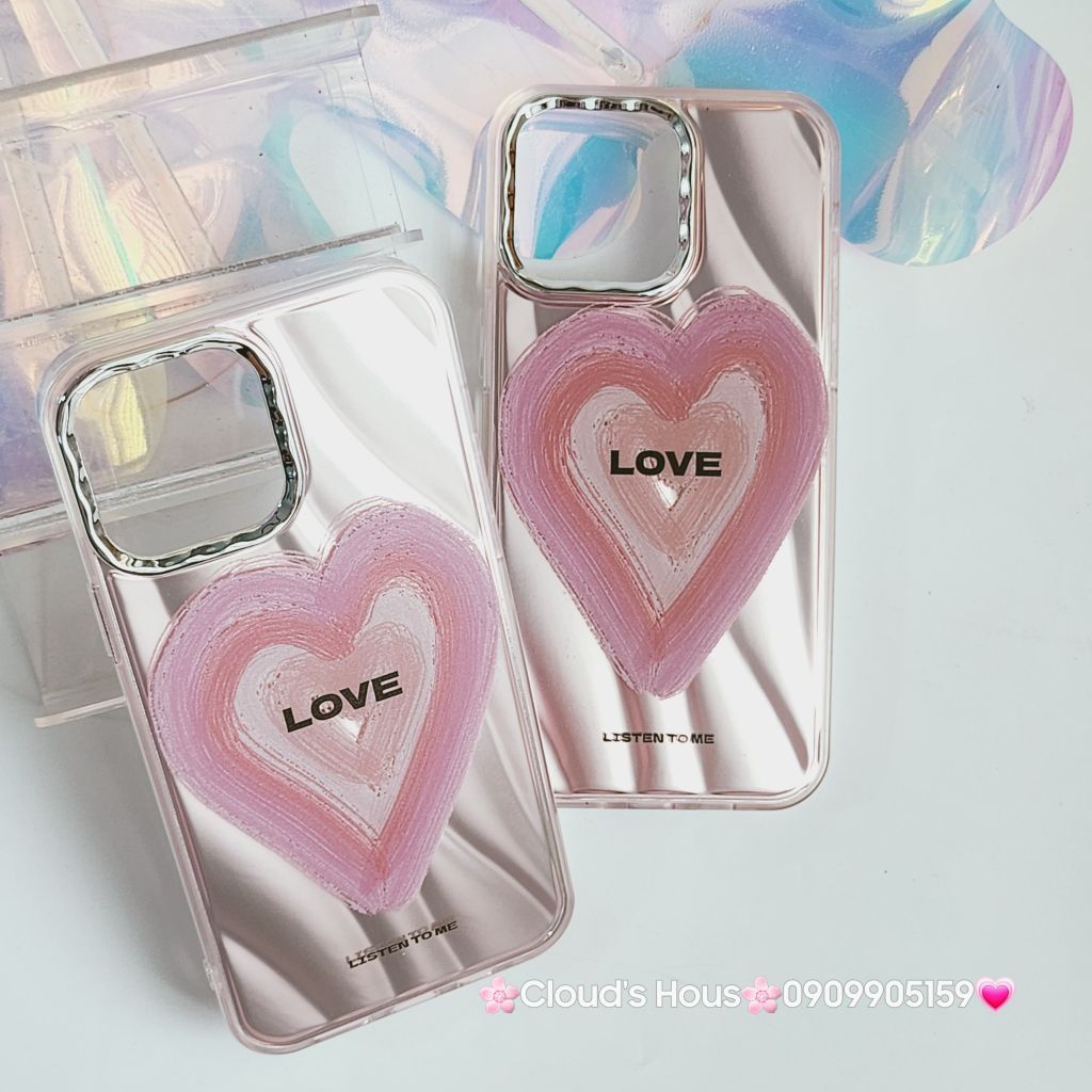 Case Ốp điện thoại iPhone Trái tim Love ánh hồng iPhone 11/12/13/14/15/Pro/Promax