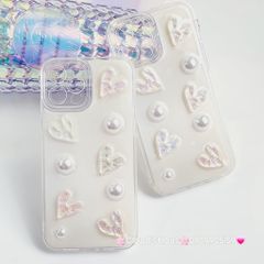Case Ốp điện thoại iPhone Bling Bling icon Trái Tim ngọc trai nổi iPhone 11/12/13/14/Pro/Promax