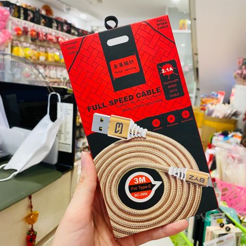 CÁP SẠC BYZ BC-090t Chính Hãng 2.1A Dây Dù Dài 3M