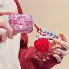 Cover Airpod Gấu dâu Lotso Chất dẻo gợn sóng Kèm móc khoá