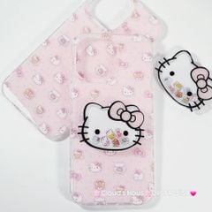Case Ốp điện thoại iPhone Hello Kitty Nền Hồng PopSocket iPhone 12/13/14/15/16/Pro/Promax
