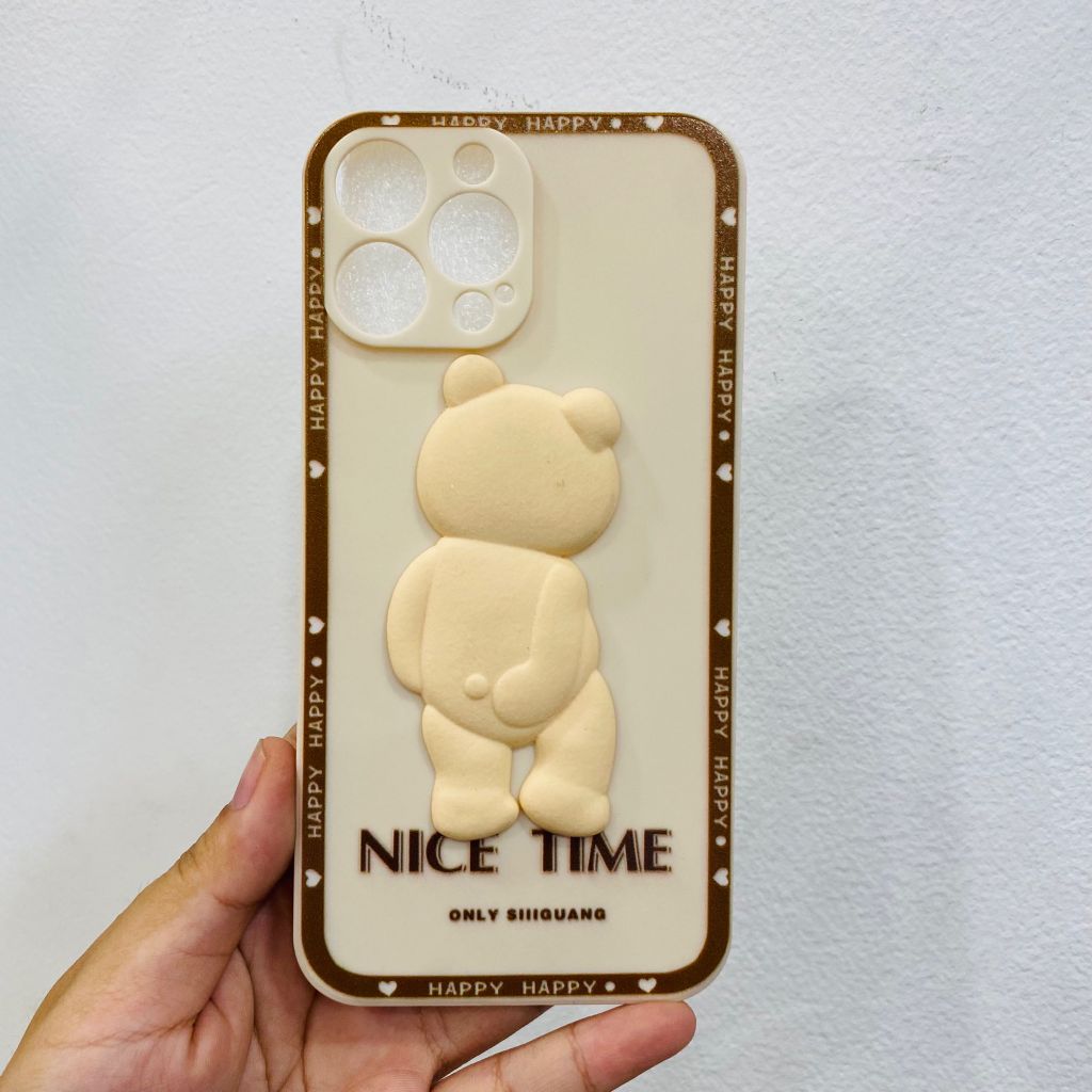 Case Ốp điện thoại iPhone Gấu ngầu Nice time 3D nổi Nhám bóng (2 mẫu)