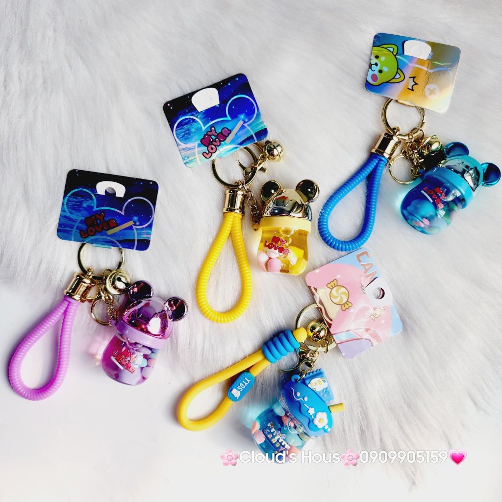 Móc Khoá Bình Nước Bling Bling Tai Mickey & Candy