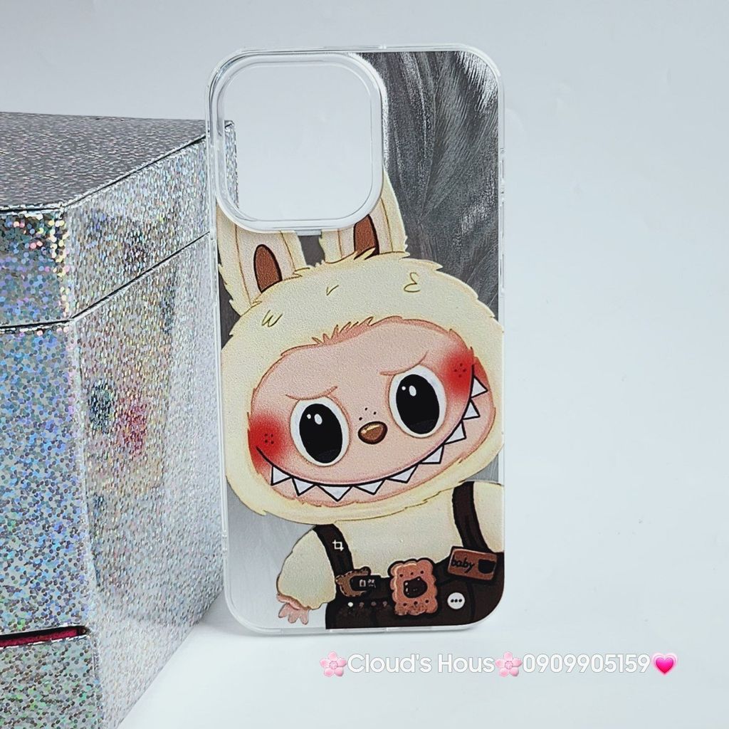 Case Ốp điện thoại iPhone Labubu Soy Mặc Yếm Ánh Lông Vũ Bạc Hologram iPhone 7+/8+/X/XSM/11/12/13/14/15/Plus/Pro/Promax