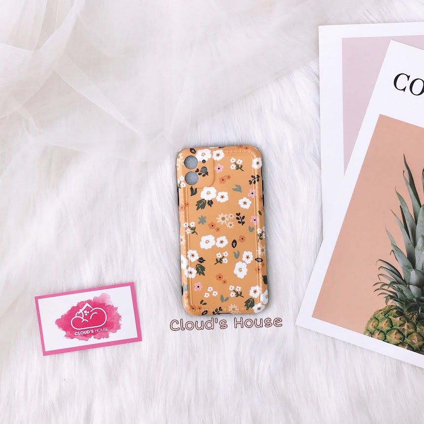 CASE IPHONE HOA Mini Chất Nhám Trơn Viền Gân nổi ( tím - vàng )