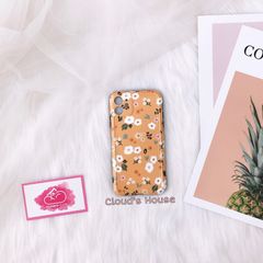 CASE IPHONE HOA Mini Chất Nhám Trơn Viền Gân nổi ( tím - vàng )