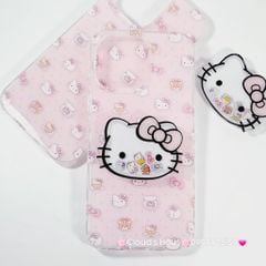 Case Ốp điện thoại iPhone Hello Kitty Nền Hồng PopSocket iPhone 12/13/14/15/16/Pro/Promax