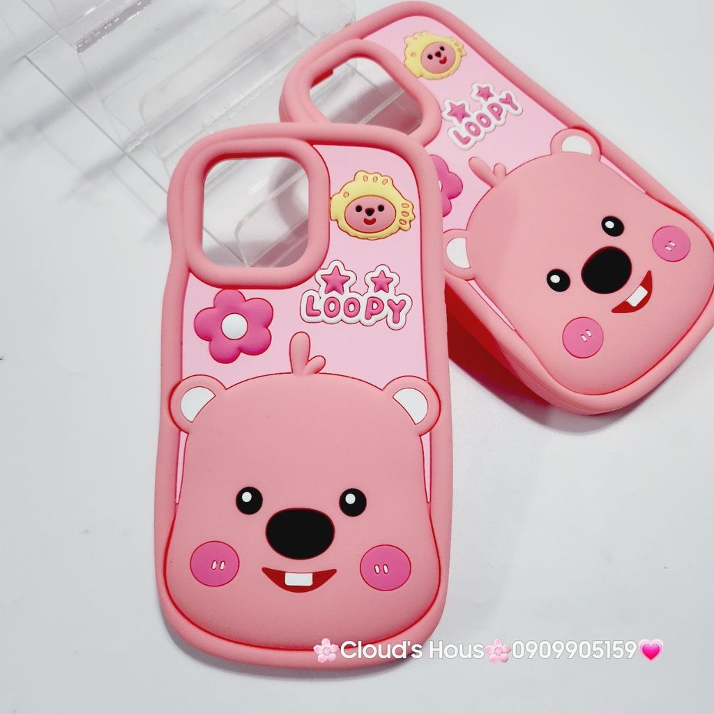 Case Ốp điện thoại iPhone Su dẻo Loopy Nền Hồng Viền Gợn Sóng iPhone 11/12/13/14/15/Pro/Promax