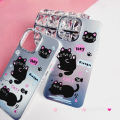 Case Ốp điện thoại iPhone Mèo Đen Kitten Nhám Hologram ánh bạc iPhone 11/12/13/14/15/Pro/Promax