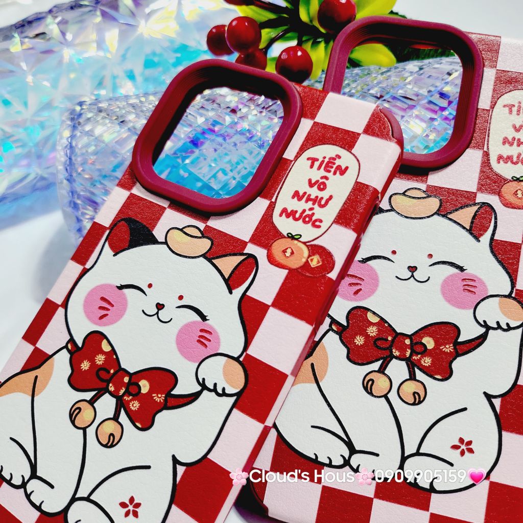 Case Ốp điện thoại iPhone Mèo may mắn nhám da Tiền vô như nước iPhone 11/12/13/14/15/Pro/Promax