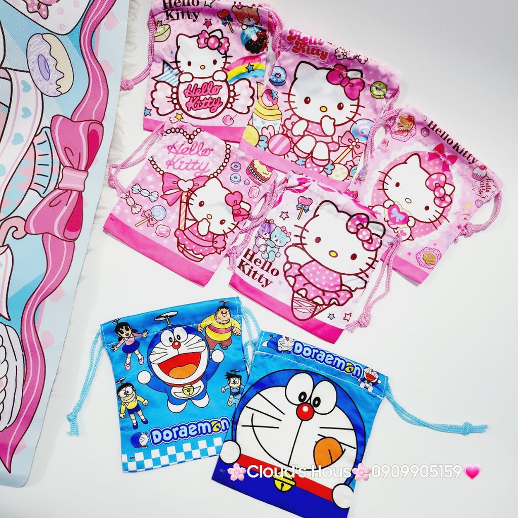 Túi Vải Dây Rút mini Hello Kitty & Doraemon