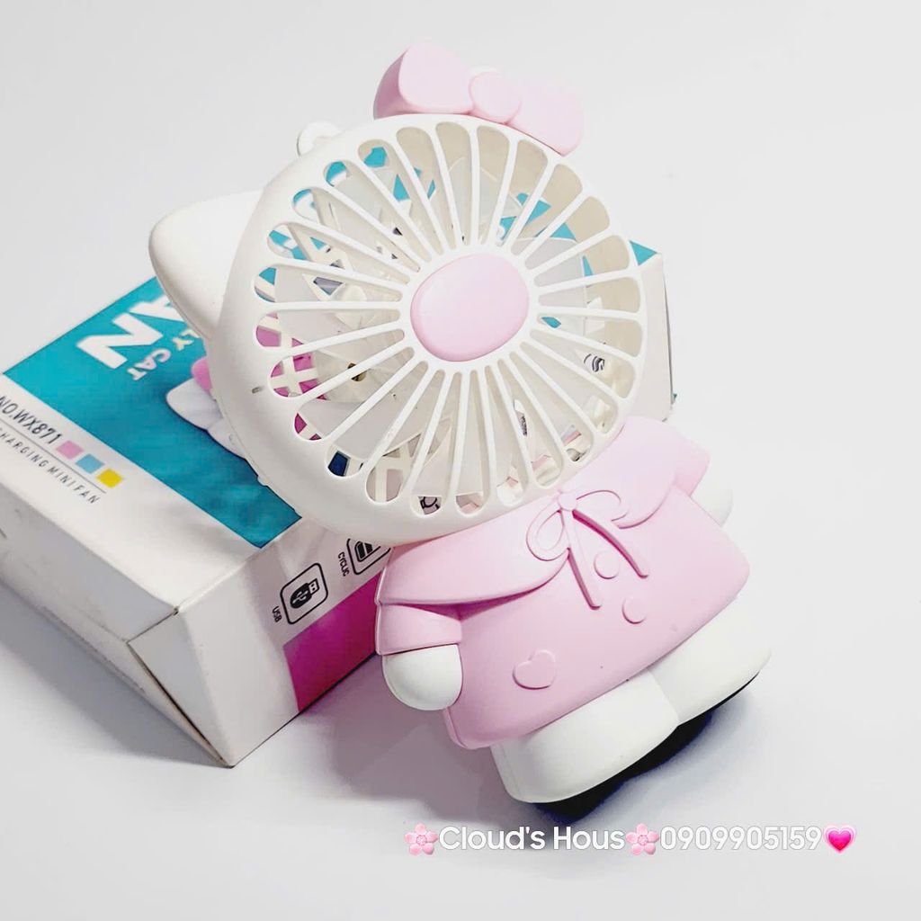 Mini Fan - Quạt Cầm Tay Hello Kitty Mặc Váy siêu kute