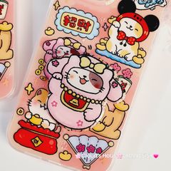 Case Ốp điện thoại iPhone Mèo May Mắn Thần Tài Túi Tiền Kèm Popsocket dán iPhone 11/12/13/14/15/Pro/Promax