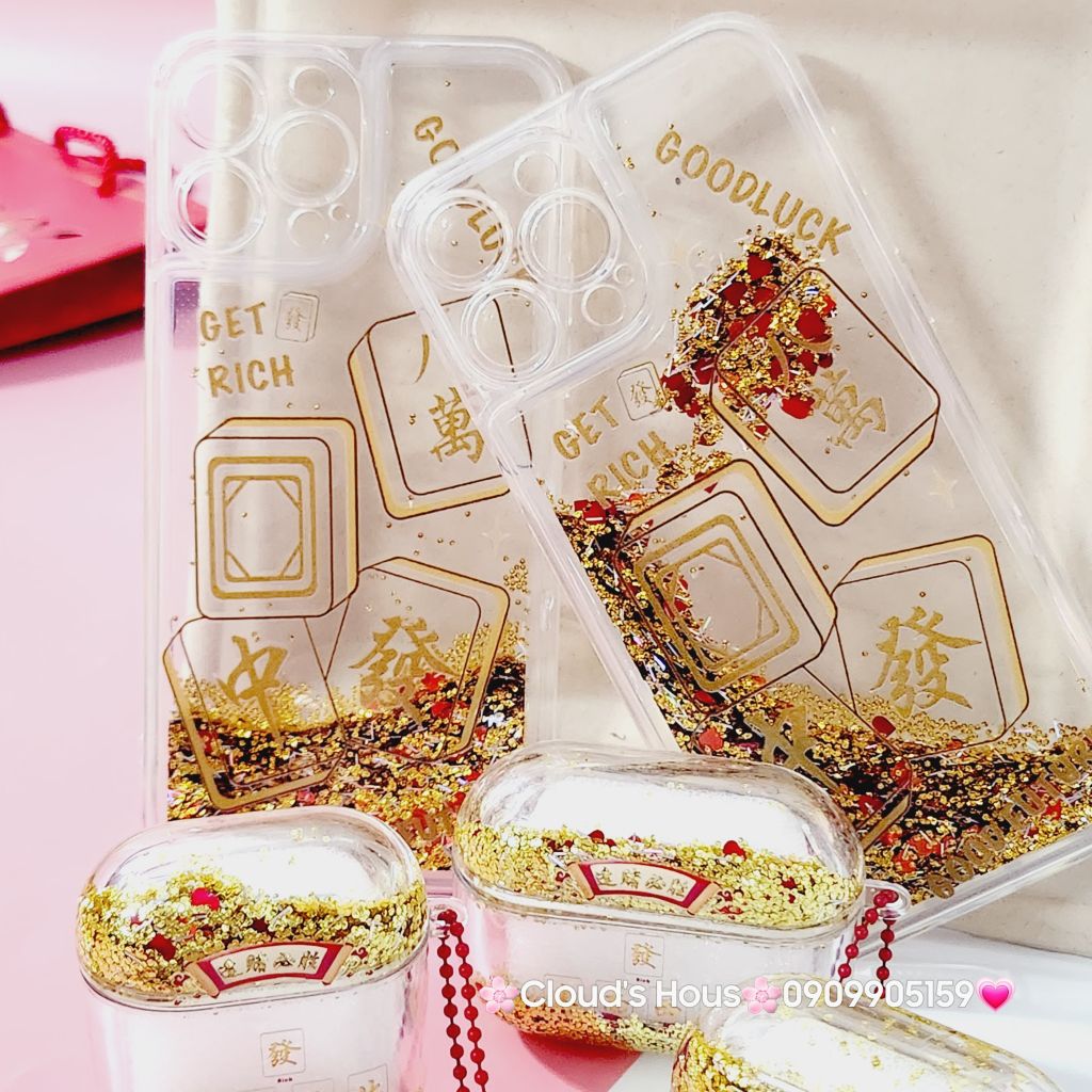 Case Ốp điện thoại iPhone Trong Mạc chược phao Bling nước iPhone 11/12/13/14/15/Pro/Promax - TẾT