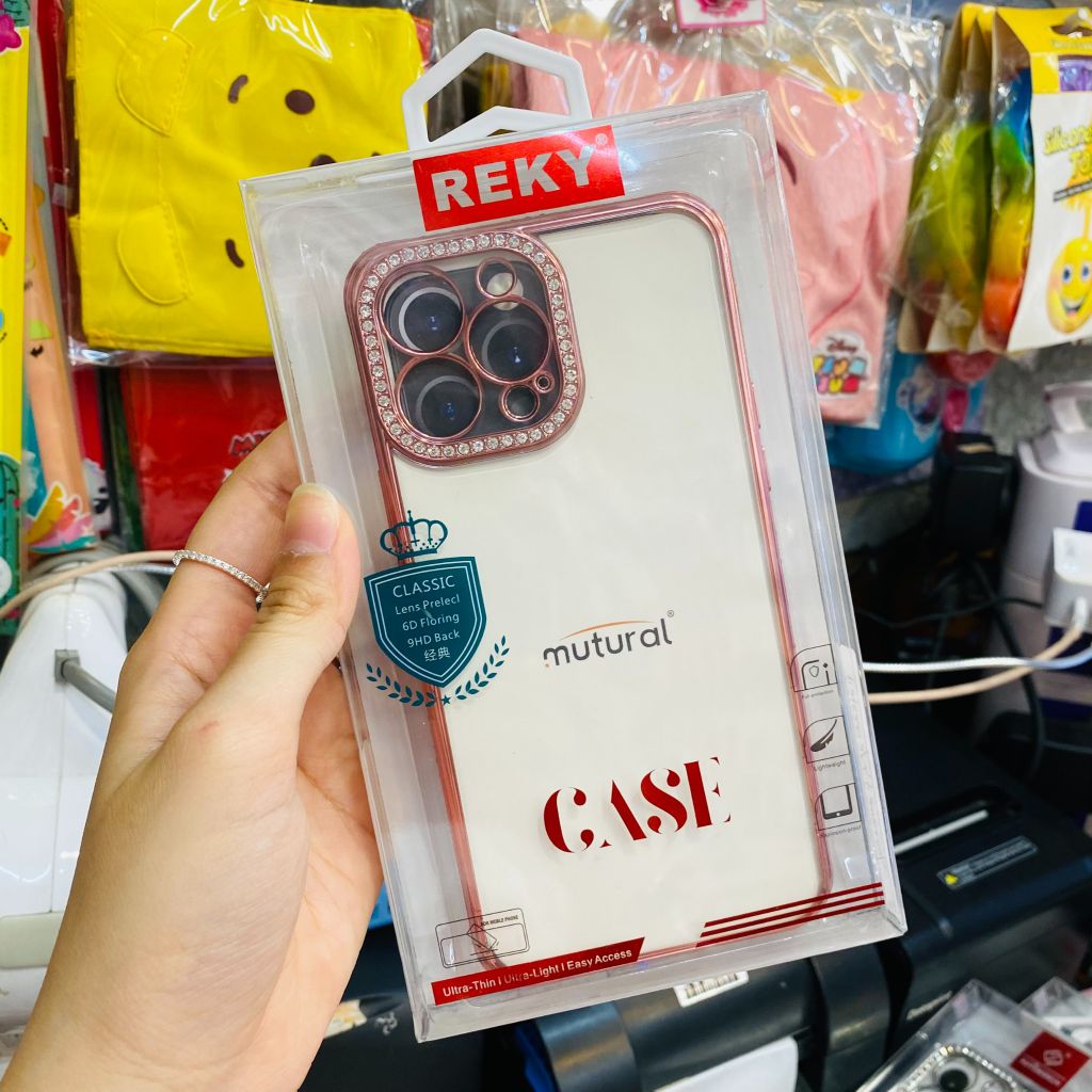 CASE iPhone Trong Suốt Viền Màu ĐÍNH ĐÁ Chính Hãng REKY