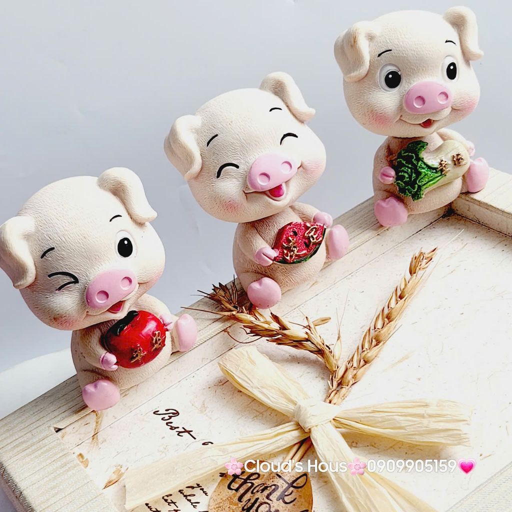 Bộ tượng 3 chú heo ăn trái cây (100k/1 bộ)