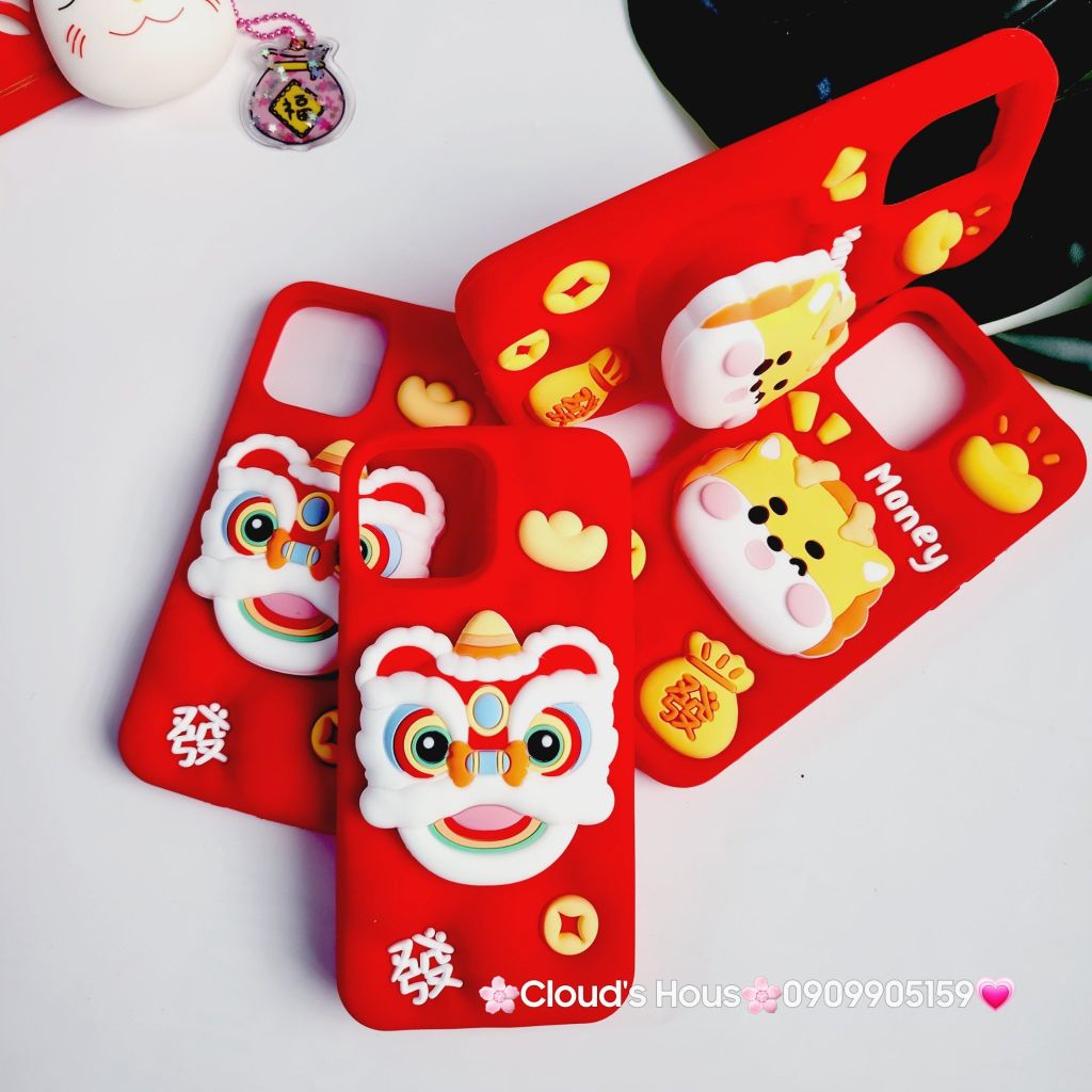 Case Ốp điện thoại iPhone Su dẻo Lân Đỏ kèm Popsocket iPhone 11/12/13/14/15/Pro/Promax - TẾT