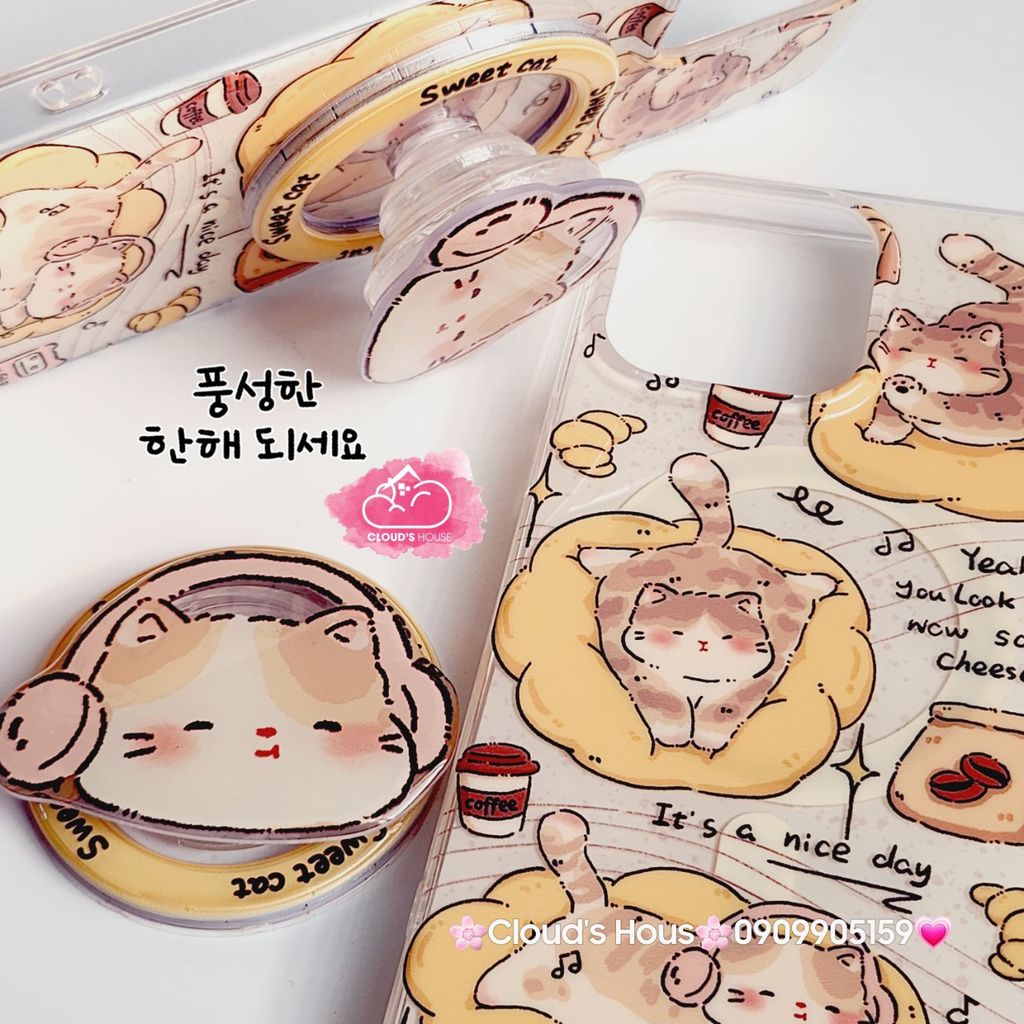 Case Ốp điện thoại iPhone Mèo Mập Lười Nice Day Kèm Popsocket Magsafe Nam Châm iPhone 11/12/13/14/15/Pro/Promax