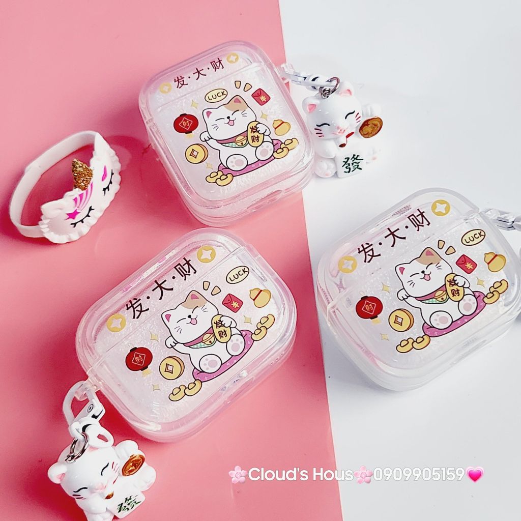 Cover Case Vỏ bảo vệ Airpod Mèo Thần Tài Vẫy Tay Charm Mèo Airpod 1/2/3/Pro/Pro2 - TẾT