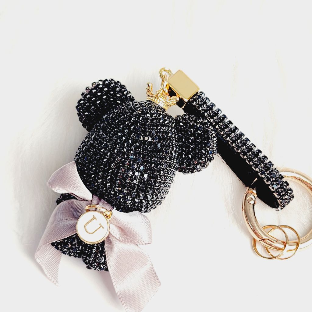 Móc Khóa BearBrick Đính Đá Đeo Nơ Vải Lụa Sang Chảnh (5 màu)