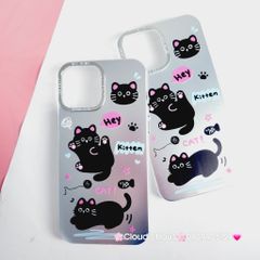 Case Ốp điện thoại iPhone Mèo Đen Kitten Nhám Hologram ánh bạc iPhone 11/12/13/14/15/Pro/Promax