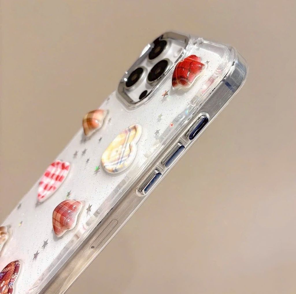 Case Ốp điện thoại iPhone Trong Icon Nổi Trái Tim Ngôi Sao Bling Bling Case iPhone 12/13/14/15/16/Pro/Promax