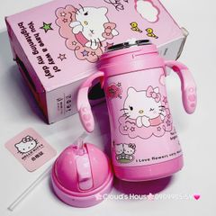 Bình nước giữ nhiệt Hello Kitty Có quai cầm cho bé