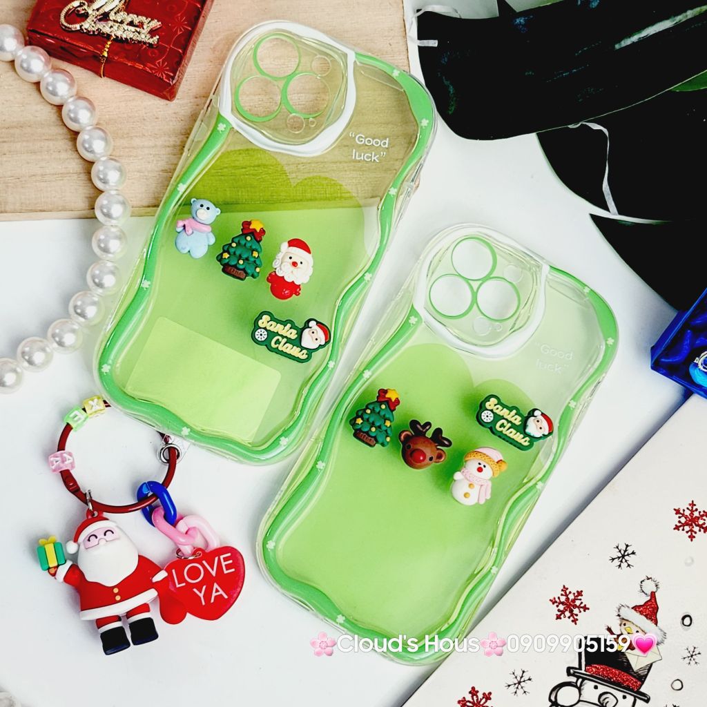 Case Ốp điện thoại iPhone Noel xanh lá Phao trong gợn sóng icon nổi iPhone 11/12/13/14/15/Pro/Promax ( không kèm tua)