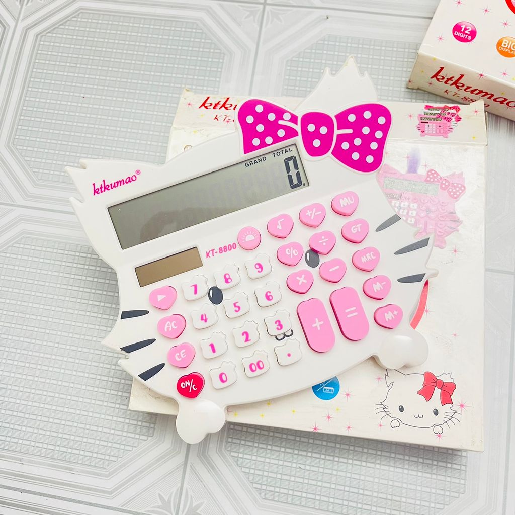 Máy Tính Hello Kitty Màu Hồng Sen Nơ Chấm Bi Ria Mèo Có Chân KT-8800