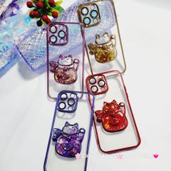 Case Ốp điện thoại iPhone Mèo Trong Hạt Bling Bling viền màu iPhone 11/12/13/14/15/Pro/Promax - TẾT